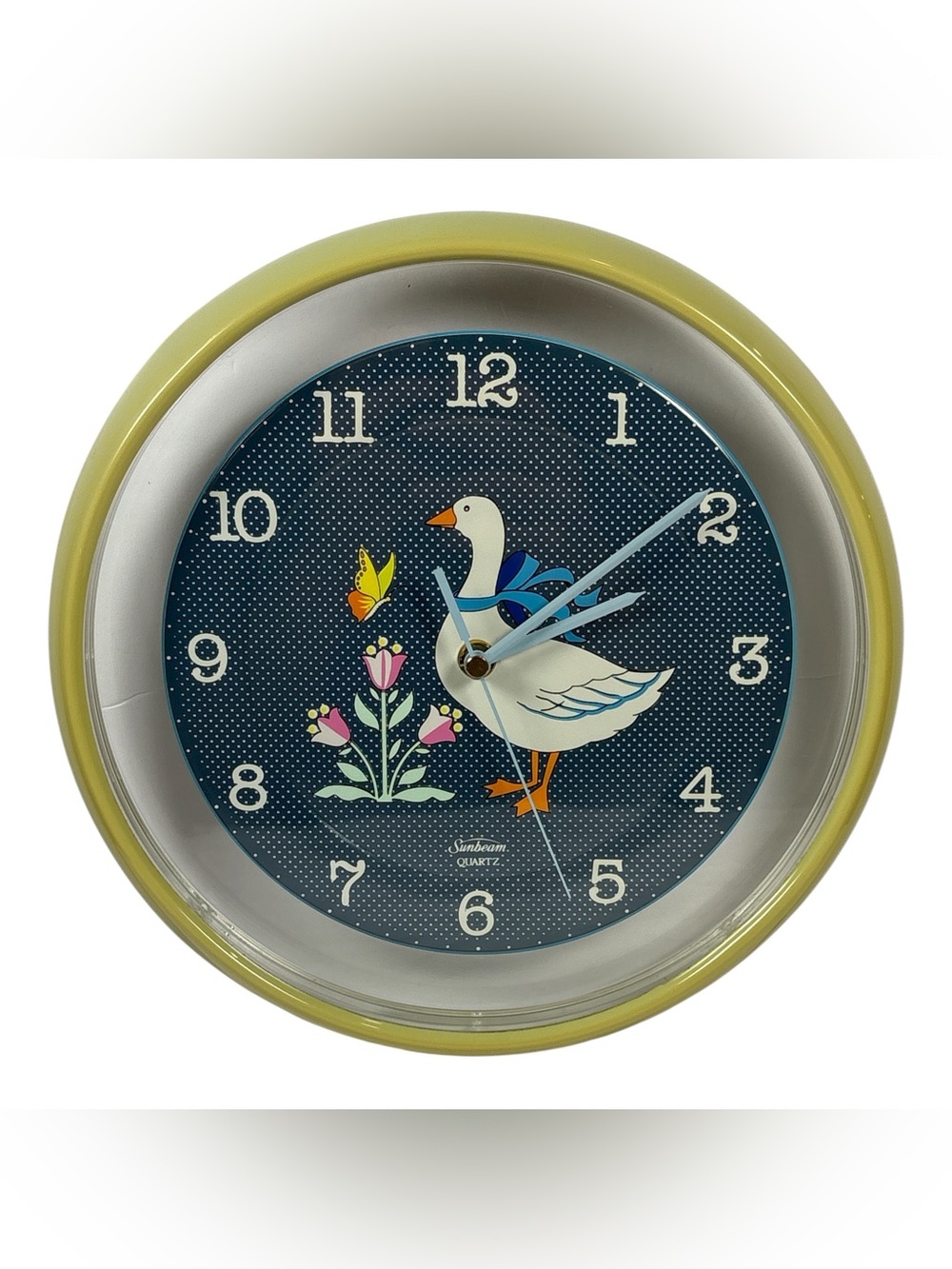 VTG 80s Sunbeam Quartz Analog Wall Clock Goose Flower Country Farmhouse Cottage